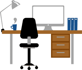 Modern Office Desk Setup with Lamp and Monitor PNG