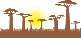 Sunrise Over Serene Baobab Silhouettes PNG