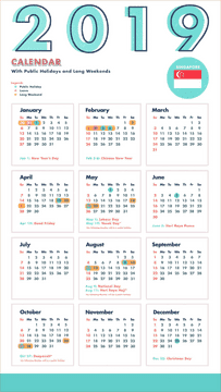 2019 Singapore Holiday and Weekend Calendar PNG