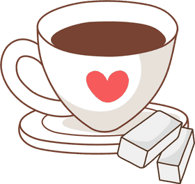 Cozy Heart Tea Cup with Sweet Treats PNG