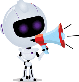 Cheerful Robot Announcer with Mega Phone PNG
