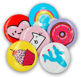 Colorful Fun Button Collection with Cute Designs PNG