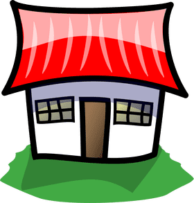 Colorful Cartoon House with a Red Roof PNG