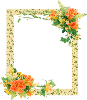 Elegant Floral Frame with Vibrant Blooms PNG