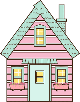 Charming Pink Cottage House with Flower Boxes PNG
