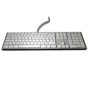 Sleek Silver Keyboard with Coiled Connection PNG