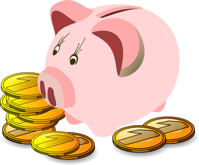 Piggy Bank and Coins for Savings PNG