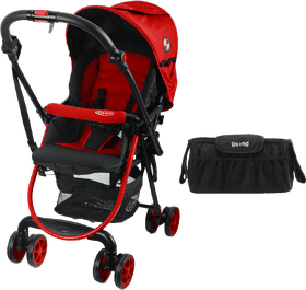 Stylish Red Baby Stroller with Storage Bag PNG
