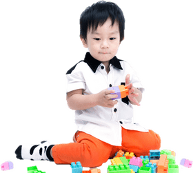 Creative Child at Play with Colorful Blocks PNG