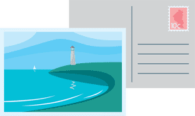 Peaceful Seaside Postcard with Lighthouse PNG