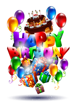 Colorful Birthday Celebration with Cake and Balloons PNG