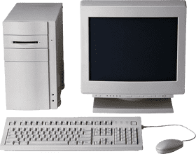Classic Desktop Computer Setup in Monochrome PNG