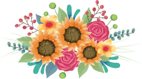 Vibrant Flower Bouquet of Sunflowers and Roses PNG