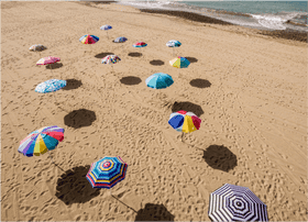 Colorful Beach Umbrellas Casting Shadows PNG