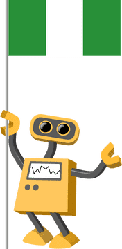 Joyful Nigerian Robot with Flag PNG
