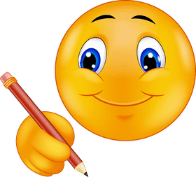 Happy Emoticon with a Pencil in Hand PNG