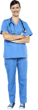 Confident Doctor in Blue Scrubs Ready to Help PNG