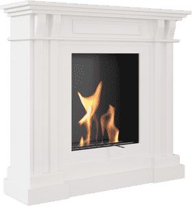 Elegant White Fireplace with Dancing Flames PNG