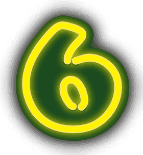 Bright Neon Sign Number Six PNG