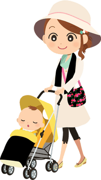 Charming Mother with Baby Stroller Adventure PNG