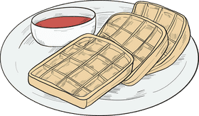 Sweet Waffle Delight with Berry Sauce PNG