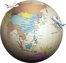 Airplane Adventure Over Asian Landscapes PNG