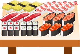 Sushi Delights A Colorful Feast of Flavors PNG