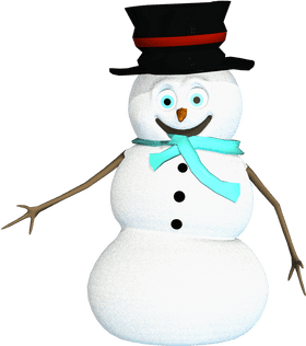 Cheerful Snowman with a Top Hat and Scarf PNG