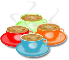Colorful Coffee Cup Collection with Swirls PNG