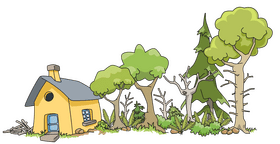 Whimsical Yellow House Among Lush Trees PNG