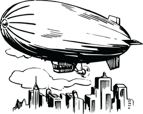 Airship Adventure Above the Cityscape PNG