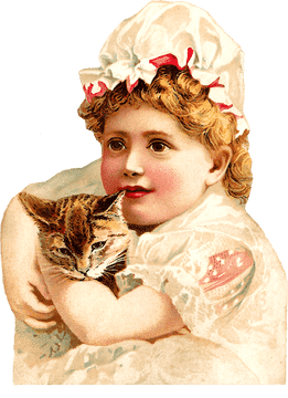 Vintage Postcard A Child with a Cat Embrace PNG