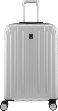 Sleek Silver Spinner Suitcase for Stylish Travel PNG