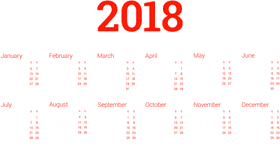 Vibrant 2018 Yearly Calendar Layout PNG
