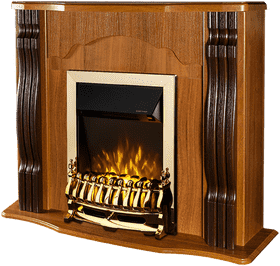 Elegant Golden Fireplace with Wooden Surround PNG