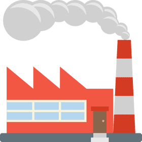 Bright Red Industrial Factory with Smokestack PNG