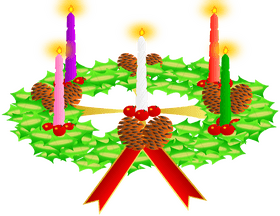 Candle-Adorned Holiday Wreath Delight PNG