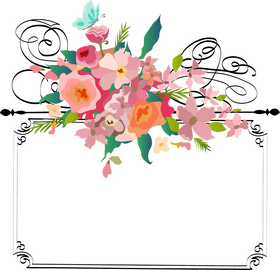 Whimsical Butterfly and Blooming Flower Arrangement PNG