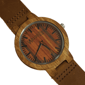 Elegant Wooden Mechanical Watch with Leather Strap PNG