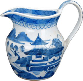 Chinese Porcelain Jug with Traditional Landscape Design PNG