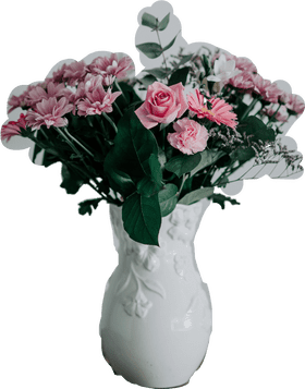Delicate Floral Bouquet in Elegant Vase PNG