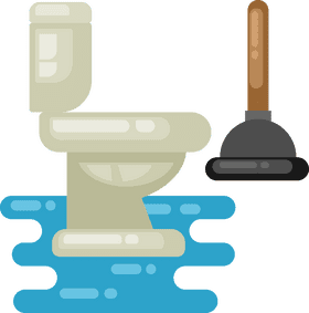 Bathroom with Overflowing Toilet and Plunger PNG
