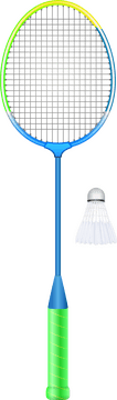 Colorful Tennis Racket with Shuttlecock Design PNG