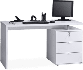 White Desk Setup with Computer Part Essentials PNG