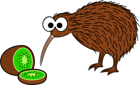 Whimsical Kiwi Bird with Delicious Kiwi Fruit PNG
