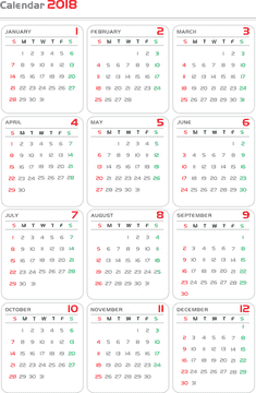 2018 Yearly Overview Calendar with Highlights PNG