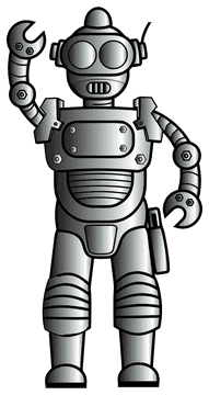 Friendly Android Robot with Waving Arm PNG