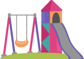 Colorful Outdoor Playground with Slide and Swing PNG