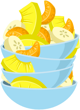 Tropical Fruit Delight in Colorful Bowls PNG