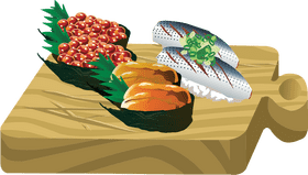 Sushi Delight A Flavorful Journey on a Plank PNG